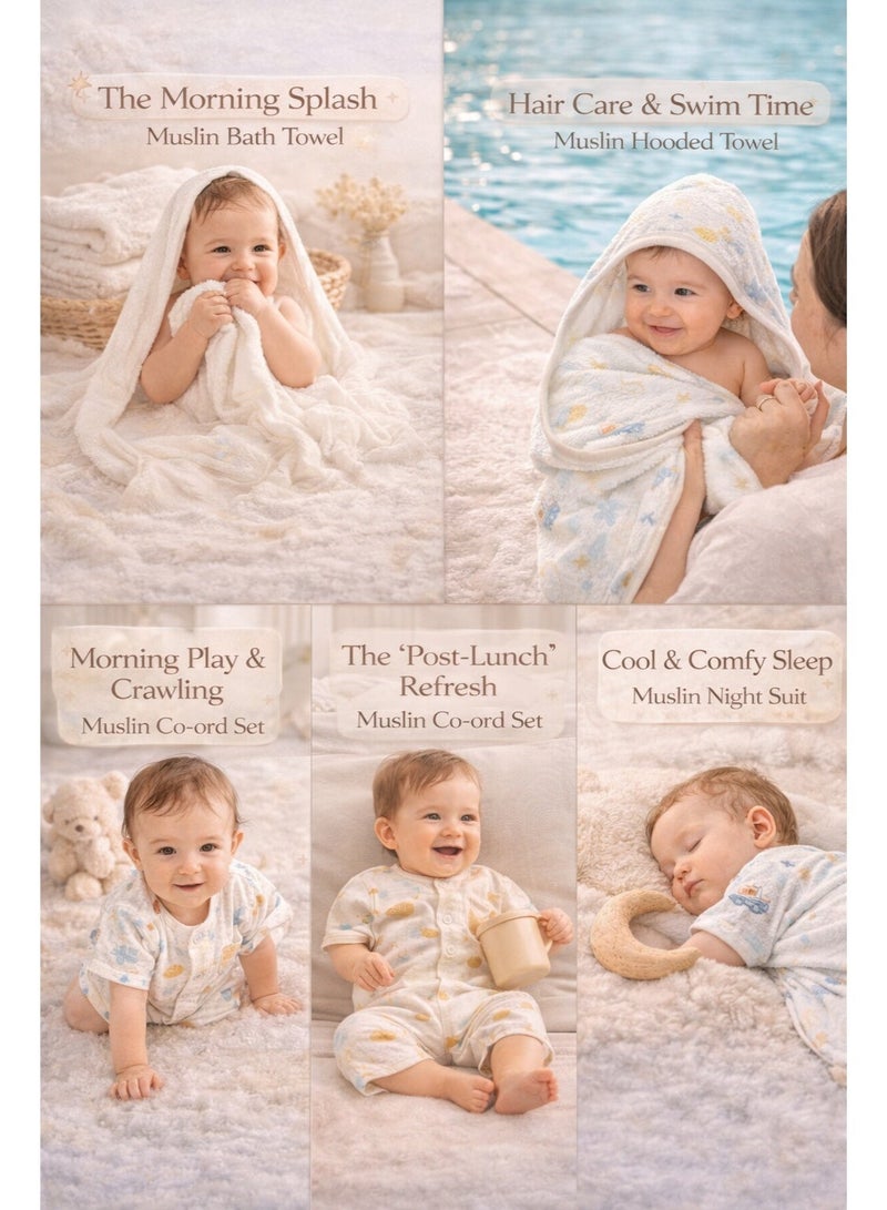 Muslin Active Wardrobe & Bath Bundle – 5-Piece Premium Set (Size 6-9 Months) - Image 1