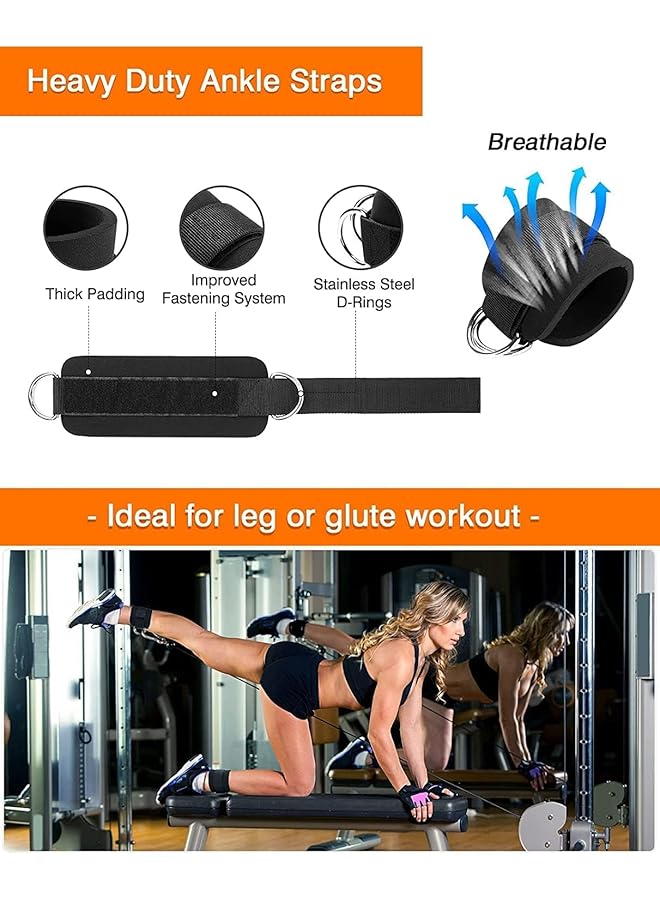 X spring Tricep Rope Cable Machine Attachment Triceps Pull Down Rope 2 Cable Handles 3 Carabiner clips and 2 Ankle Straps Nylon Home Gym Accessories for Arm Strength Workout Training - Image 5