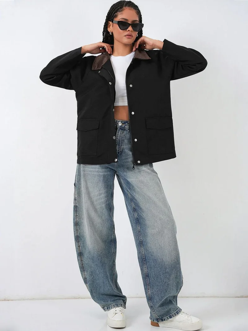 BIG DART BDART Gabardine Jacket with Button Closure and Pockets