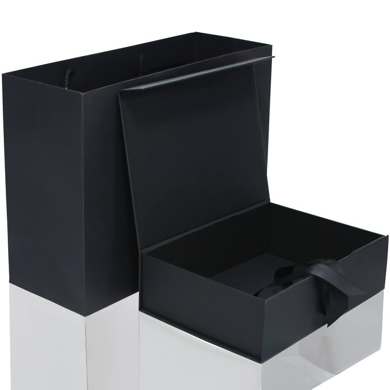 RUIFYRAY Large Black Luxury Magnetic Gift Box with Lid, Ribbons and Gift Bag, 12.2x8.7x4 Inches, Great for Christmas, New Year, Wedding, Birthdays, Man - Image 1