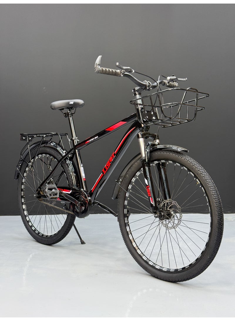 تايجر دراجة متعددة الاستخدامات مقاس 26 بوصة – فرامل ديسك – مساعد أمامي – سلة أمامية وحامل خلفي – رفارف معدن – مناسبة للطول 150 إلى 180 سم - Image 2