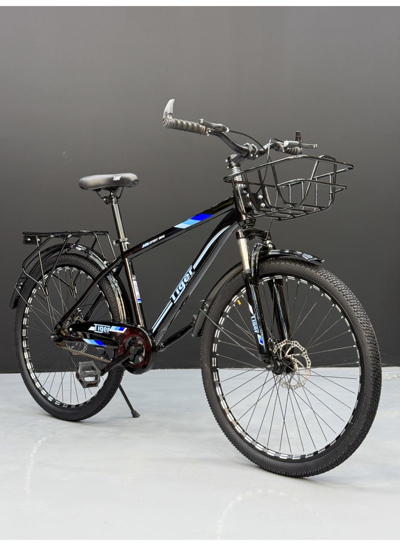 تايجر دراجة متعددة الاستخدامات مقاس 26 بوصة – فرامل ديسك – مساعد أمامي – سلة أمامية وحامل خلفي – رفارف معدن – مناسبة للطول 150 إلى 180 سم - Image 4