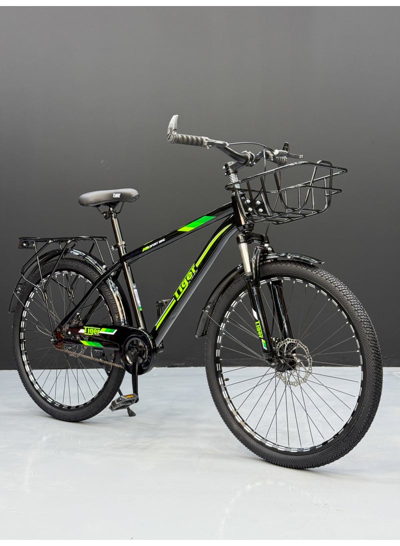 تايجر دراجة متعددة الاستخدامات مقاس 26 بوصة – فرامل ديسك – مساعد أمامي – سلة أمامية وحامل خلفي – رفارف معدن – مناسبة للطول 150 إلى 180 سم - Image 5
