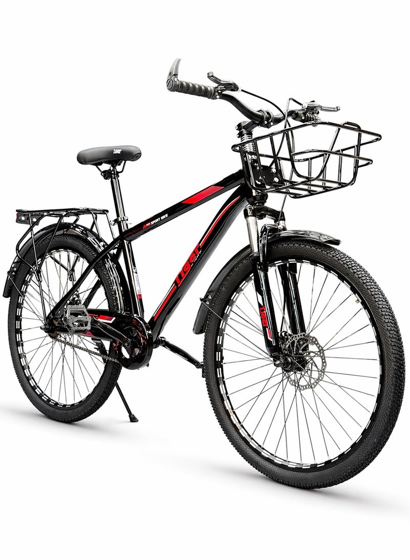 TIGER 26 Inch Multi-Purpose Bicycle – Disc Brakes – Front Suspension – Front Basket & Rear Carrier – Metal Mudguards – Suitable for 150–180 cm Height - Image 1