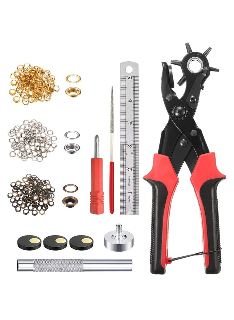 Leather Hole Punch Tool for Belts, Watch Bands, Shoes, Fabric - Complete Kit for DIY Belt and Strap Adjustments with 100 Sets of Grommet Eyelets - Image 1