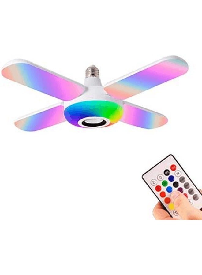 Bluetooth Music Light RGB Four Leaves Fan Shaped 50W E27 LED Bulb with Remote Control Foldable Bulb Smart Speaker Lamp Ceiling Lamp  - Image 1