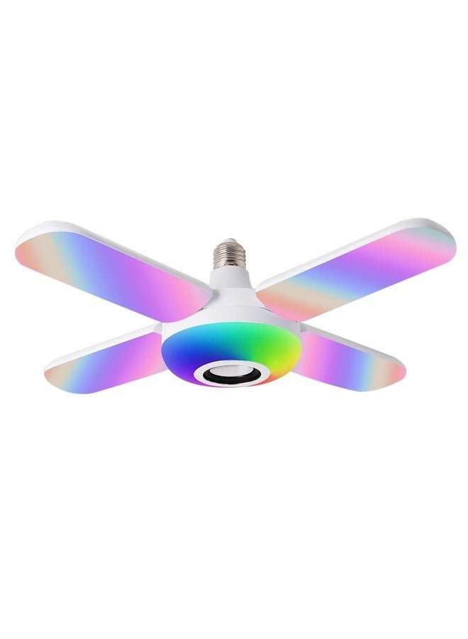 Bluetooth Music Light RGB Four Leaves Fan Shaped 50W E27 LED Bulb with Remote Control Foldable Bulb Smart Speaker Lamp Ceiling Lamp  - Image 2