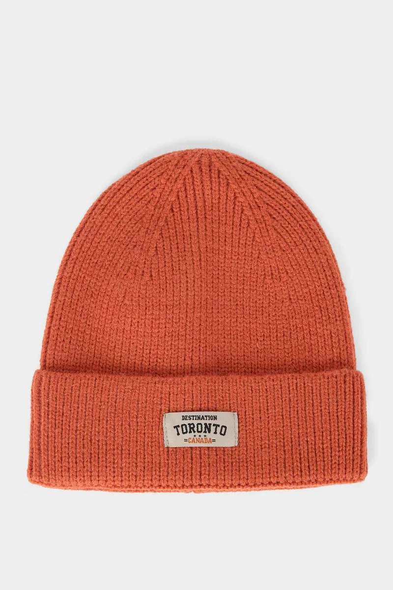 ديفاكتو Men's Label Printed Knitted Beanie