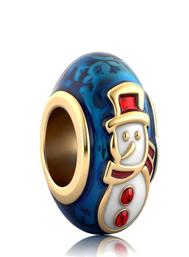 QeenseKc Christmas Cute Snowman Charm Round Enamel Bead for Pandora Bracelet Xmas Gift - Image 1