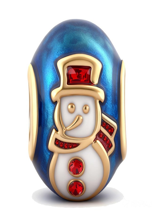 QeenseKc Christmas Cute Snowman Charm Round Enamel Bead for Pandora Bracelet Xmas Gift - Image 2