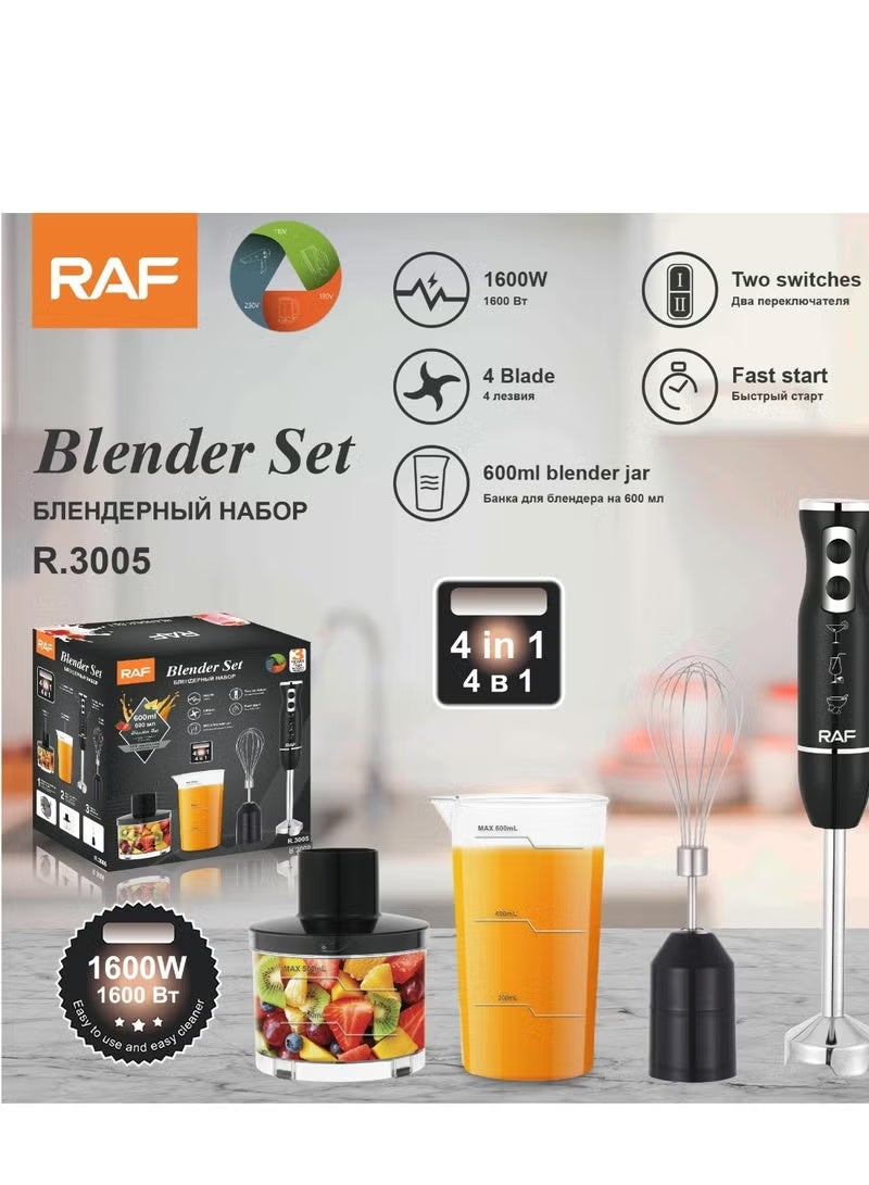 RAF 4 in 1 Hand Blender Set 1600W – Powerful Stick Blender with Two Speed Switches, 4 Blades, Chopper, Whisk & 600ml Jar – Multifunction Food Processor for Juices, Smoothies & Cooking - Image 3