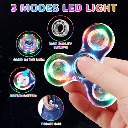 WELLVO LED Fidget Spinner for Kids Adults 2Pcs Light up Sensory Fidget Toys for Kids 48 812 Anxiety Stress Relief Classroom Prizes Glow in The Dark Hand Spinner Boys Girls Birthday Gifts - Image 5