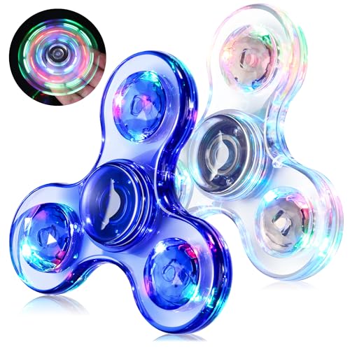 WELLVO LED Fidget Spinner for Kids Adults 2Pcs Light up Sensory Fidget Toys for Kids 48 812 Anxiety Stress Relief Classroom Prizes Glow in The Dark Hand Spinner Boys Girls Birthday Gifts - Image 1