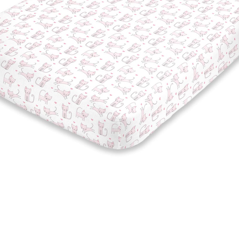 NoJo Super Soft Pink & White Purrdy Kitty Cat Fitted Crib Sheet, Pink, White - Image 5