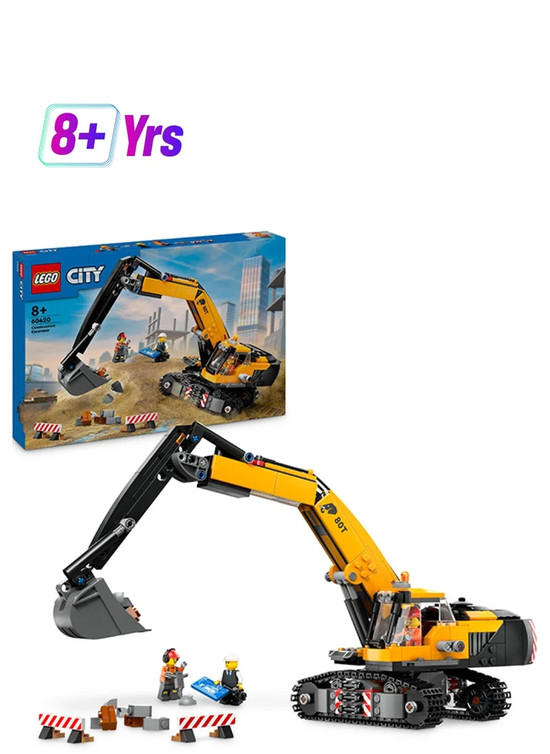 ليغو City Yellow Construction Excavator Toy Digger For Boys And Girls Aged 8 Plus, Christmas Or Birthday Gift For Kids, Driver, Worker And Architect Minifigures For Fun Play (633 Pieces) 60420