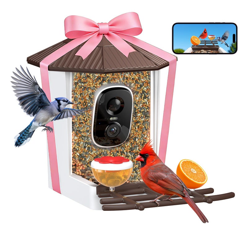 wansview Bird Feeder with Camera-Smart Bird Feeders for Outdoors Solar Powered, Birdhouse with Cam & Instant Alert, 2K Live Video, AI Identify Species, Ideal Gift for Tech Lovers, F1, Brown, 2.4G WiFi - Image 1