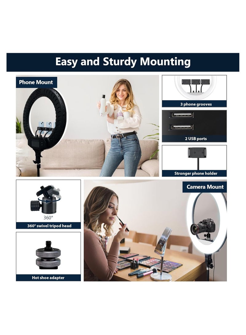 SUKILO 21-Inch Ring Light with Tripod & Phone Holders – CRI 95+, 7000LM, DSLR Mount for Makeup, Vlogs & Video Recording - Image 4