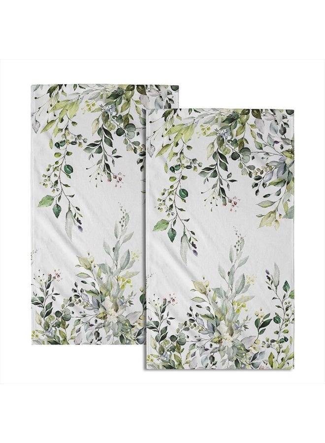 Giwawa Green Eucalyptus Hand Towels Set of 2 Sage Leaves Soft Absorbent Small Bath Towel Kitchen Dish Guest Towel for Bathroom Hotel Gym Spa - Image 1