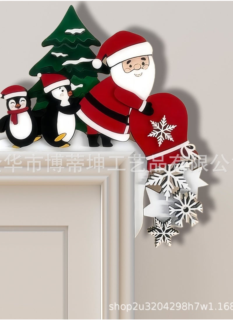Generic Santa Claus Door Corner Decoration Pendant Reindeer Door Hanging Wooden Ornaments Door Frame Reindeer Wooden Ornaments(On The Right) 