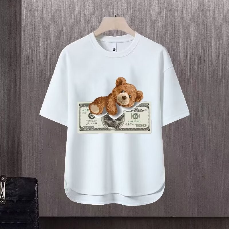 Nuclear Explosion Tide Brand Dollar Bear Big Red West Coast Summer Cartoon 220G Fabric Men'S And Women'S Half Sleeve Short Sleeve T-Shirt