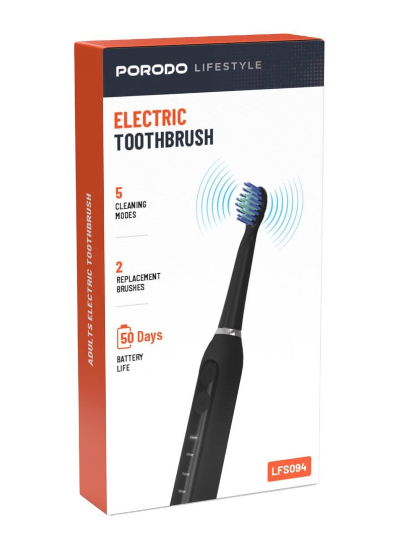 بورودو فرشاة أسنان كهربائية من بورودو لايف ستايل مع 5 أوضاع للتنظيف، مدة عمل تصل إلى 50 يومًا، شحن من النوع C، شعيرات عالية الجودة، رأسين بديلين إضافيين للفرشاة، سعة بطارية 500 مللي أمبير في الساعة - أسود - Image 2