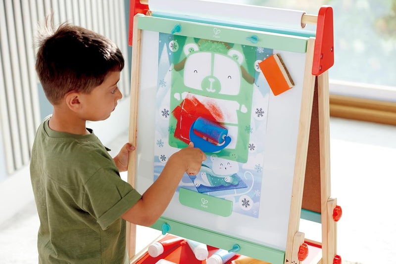 Hape Sponge Painting Fun - Activities and Art Supplies for Kids with Paint Set, Art Sponges, Rollers, Stencils and 8-page Paper Album - Art Kit for Children Ages 3 and Up - Image 4