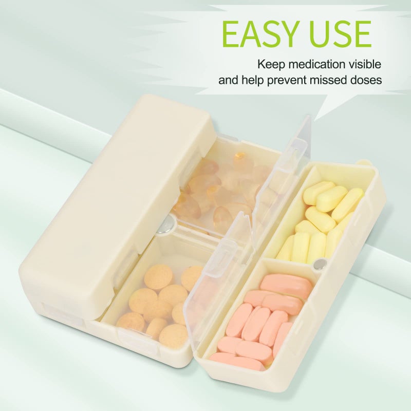 FYY Daily Pill Organizer,7 Compartments Portable Case [Folding Design] Travel Pill Box for Purse Pocket to Hold Vitamins,Cod Liver Oil,Supplements and Medication-White - Image 5