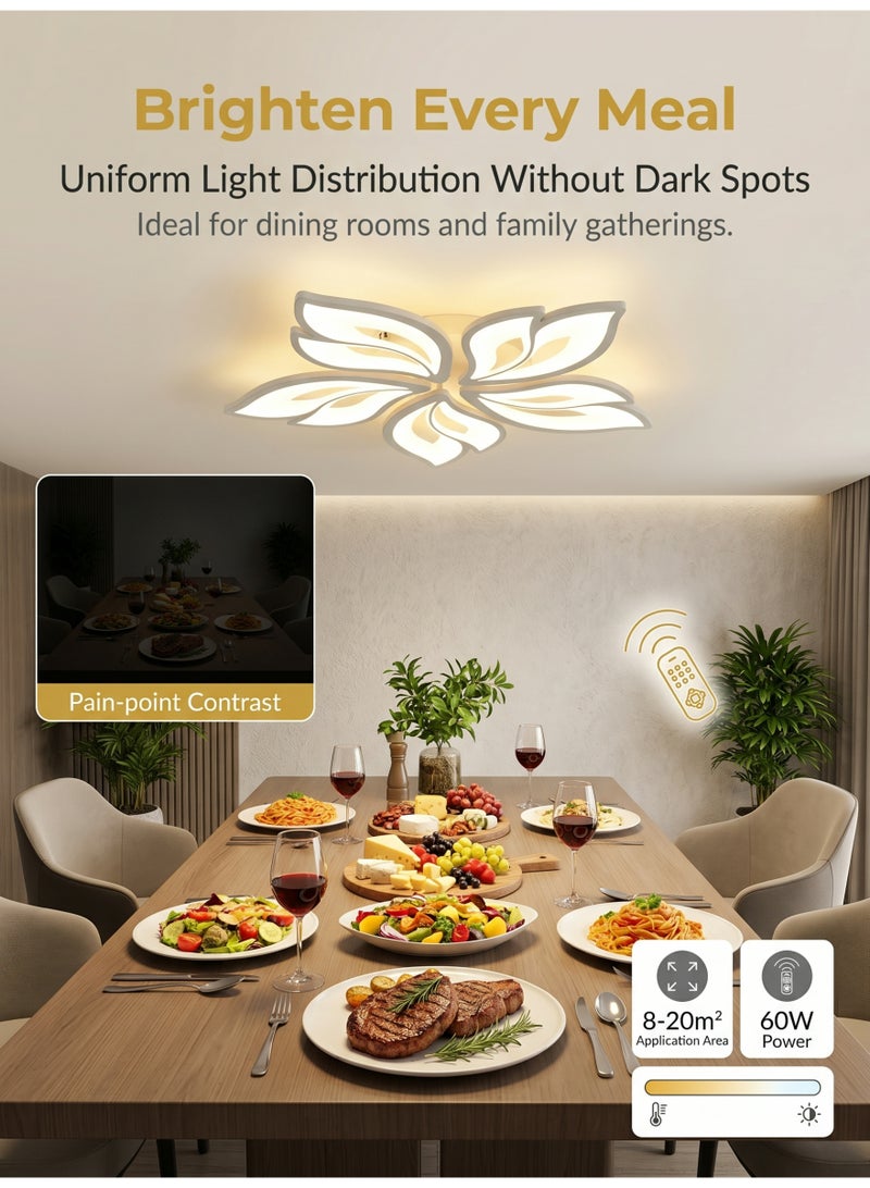الحياة المريحة مصباح سقف LED بتصميم بتلات عصري بقوة 60 وات | مصباح أكريليك أبيض قابل للتعتيم لغرفة النوم وغرفة الطعام وغرفة الأطفال | إضاءة زخرفية 53 سم * 8 سم (8–20㎡) - Image 3