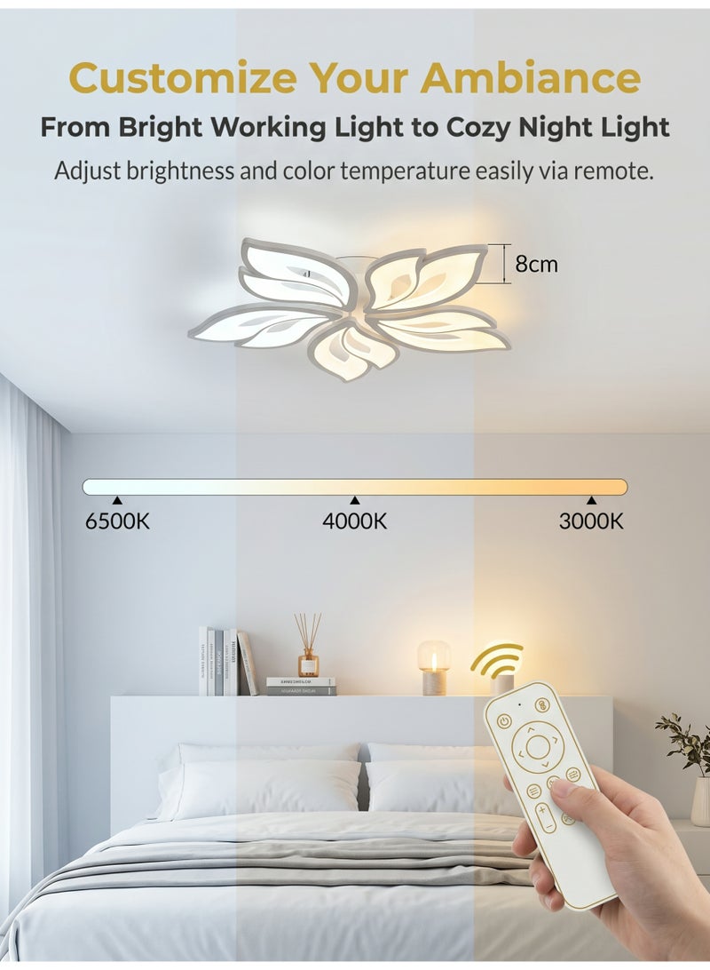 الحياة المريحة مصباح سقف LED بتصميم بتلات عصري بقوة 60 وات | مصباح أكريليك أبيض قابل للتعتيم لغرفة النوم وغرفة الطعام وغرفة الأطفال | إضاءة زخرفية 53 سم * 8 سم (8–20㎡) - Image 2