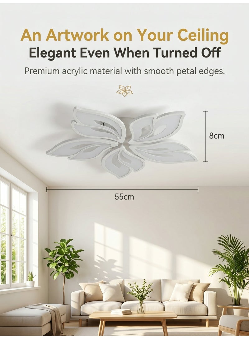 SageLiving Modern Petal Design LED Ceiling Light 60W | Dimmable White Acrylic Flush Mount Lamp for Bedroom, Dining Room & Kids Room | 53cm*8cm Decorative Lighting (8–20㎡) - Image 5