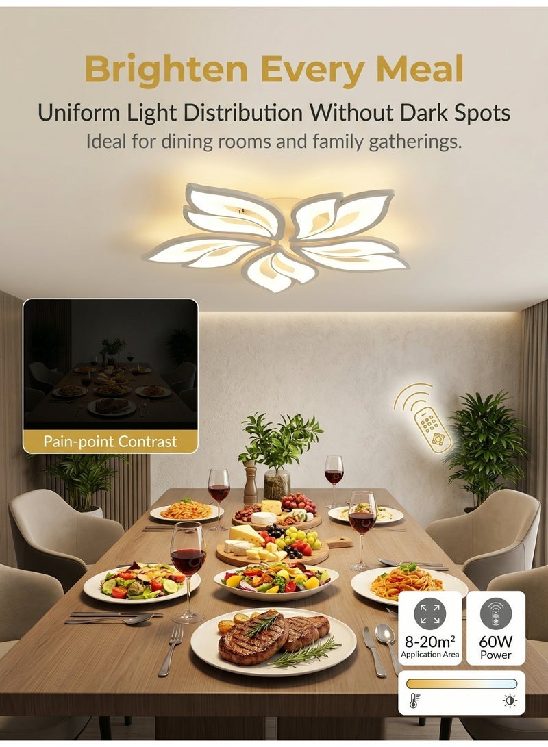 SageLiving Modern Petal Design LED Ceiling Light 60W | Dimmable White Acrylic Flush Mount Lamp for Bedroom, Dining Room & Kids Room | 53cm*8cm Decorative Lighting (8–20㎡) - Image 2