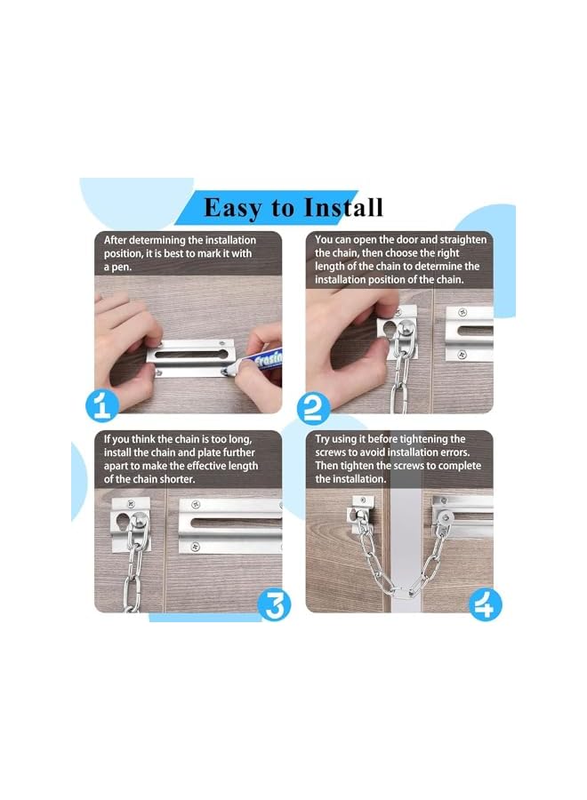 promass 2 PCS Anti-Theft Bolt Chain Stainless Steel Plated Heavy Duty Door Guard Gate Latches Safety Door Lock - Image 3