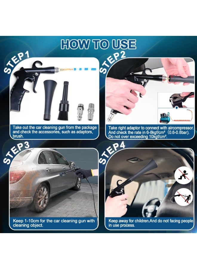 مسدس تنظيف السيارة، مجفف داخلي، مسدس نفخ هواء، مسدس نفخ عالي الضغط، مجموعة تنظيف السيارة الداخلية، أدوات تنظيف السيارة، يزيل الأوساخ والغبار بسرعة، يعمل بالهواء - Image 5