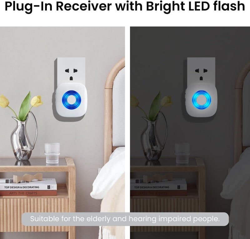 PHYSEN Wireless Doorbell with 3 Receivers 2 Buttons, Waterproof Door Bell Kits for Home Classroom, Operating at 1300-ft Range, 58 Ringtones & 5 Volume Levels with Mute Mode, Bright LED Indicator - Image 4