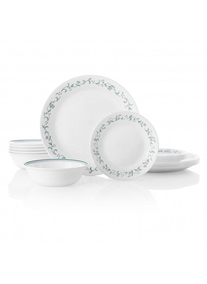 Corelle Corelle Vitrelle 18-Piece Service for 6 Dinnerware Set, Triple Layer Glass and Chip Resistant, Lightweight Round Plates and Bowls Set, Country Cottage 