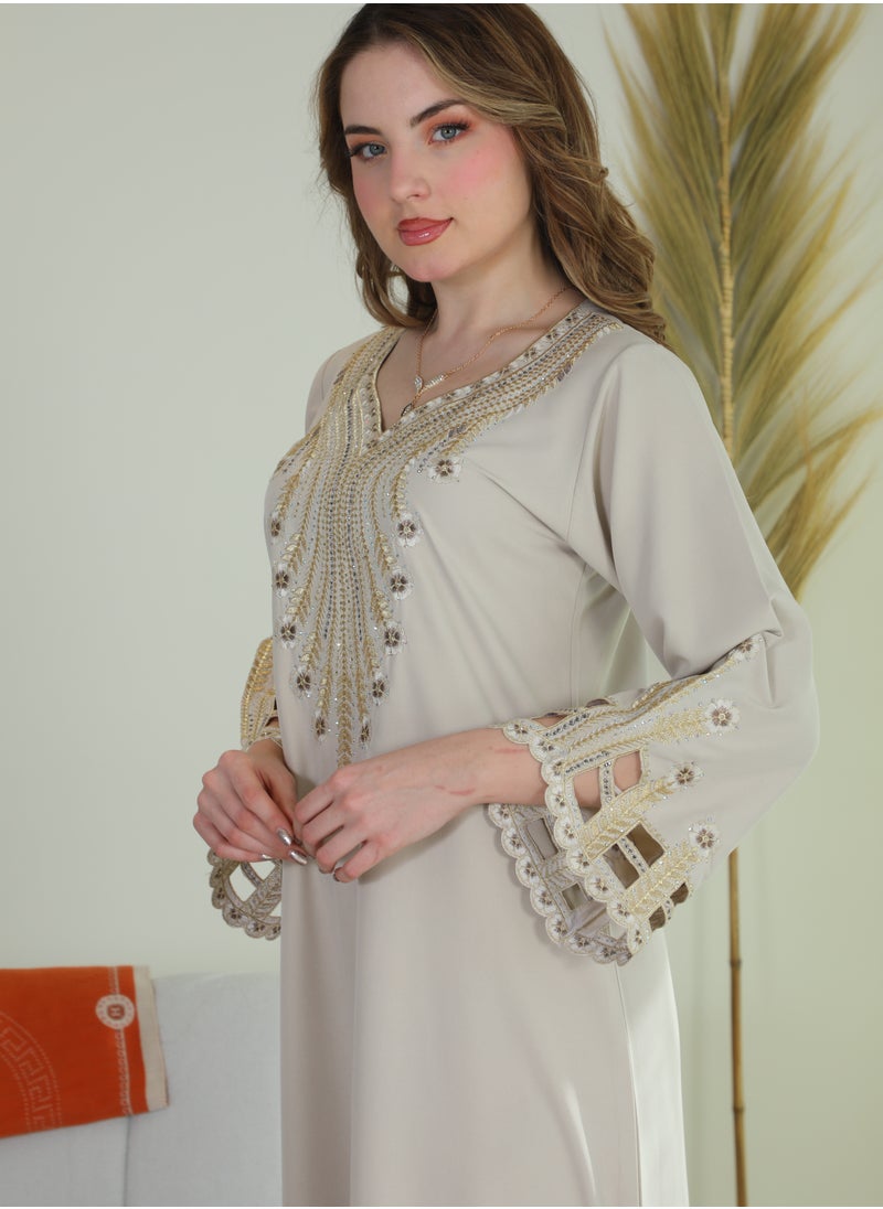 Bint Al Bilad Bint Al Bilad Women's Summer Long Luxury Jalabiya | Full-Length Kaftan Dress for Ramadan, Eid Ul Fitr, Wedding, Special Occasions | Embroidered Saudi Abaya | Modest Islamic Clothing  - Image 2