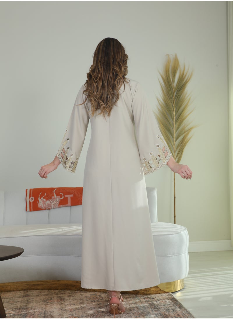Bint Al Bilad Bint Al Bilad Women's Summer Long Luxury Jalabiya | Full-Length Kaftan Dress for Ramadan, Eid Ul Fitr, Wedding, Special Occasions | Embroidered Saudi Abaya | Modest Islamic Clothing  - Image 3