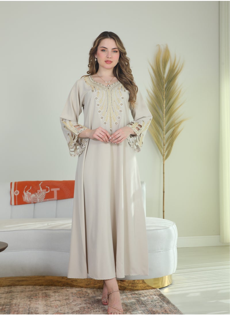 Bint Al Bilad Bint Al Bilad Women's Summer Long Luxury Jalabiya | Full-Length Kaftan Dress for Ramadan, Eid Ul Fitr, Wedding, Special Occasions | Embroidered Saudi Abaya | Modest Islamic Clothing  - Image 4