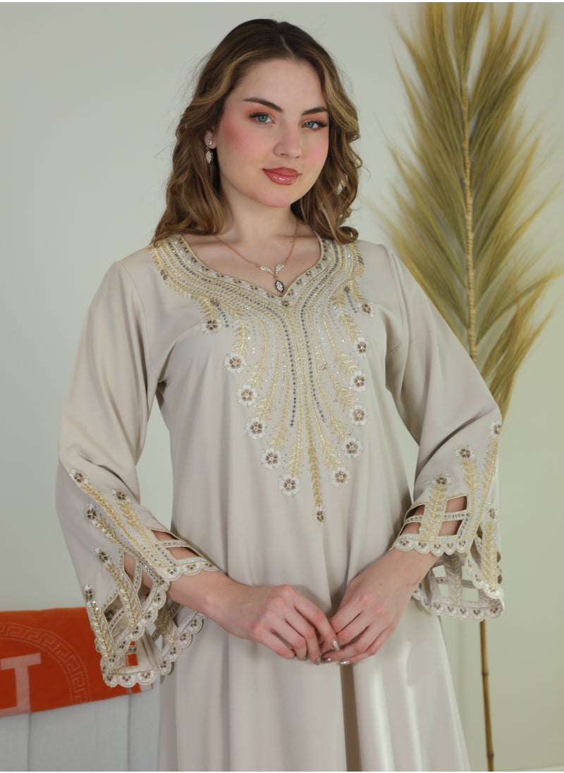 Bint Al Bilad Bint Al Bilad Women's Summer Long Luxury Jalabiya | Full-Length Kaftan Dress for Ramadan, Eid Ul Fitr, Wedding, Special Occasions | Embroidered Saudi Abaya | Modest Islamic Clothing  - Image 5