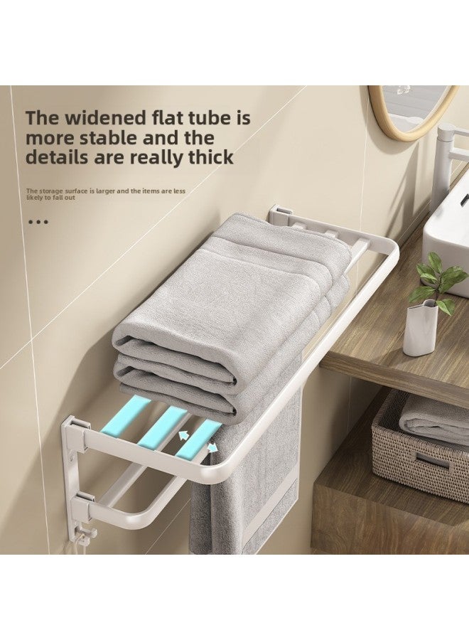 Towel Rack Toilet Punch-free Bathroom Storage Rack Suit Wall-mounted Toilet Bath Towel Storage Rack Folding Double Rod-Specification:Double Folding Towel Rack Two-piece Set A1—cream White✦  - Image 4