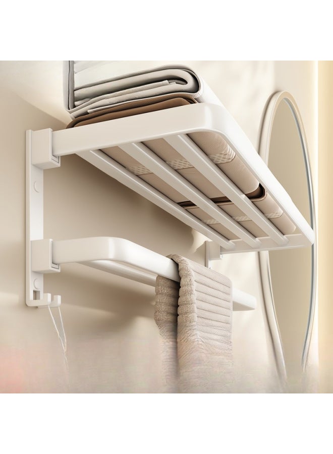 Towel Rack Toilet Punch-free Bathroom Storage Rack Suit Wall-mounted Toilet Bath Towel Storage Rack Folding Double Rod-Specification:Double Folding Towel Rack Two-piece Set A1—cream White✦  - Image 2