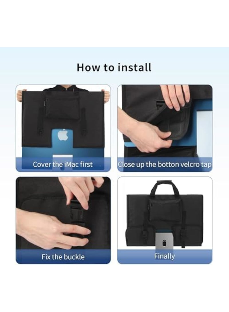 Luckam Adjustable Travel Carrying Case for 24"~27" Desktop Monitor (Universal), Protective Storage Bag for iMac Monitor Dust Cover with Carry Handle for 24 & 27 inch iMac Screen and Accessories (Black) - Image 4