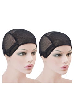 2 Pcs Stretch Wig Caps Mesh Weaving Caps with Adjustable Straps for Making Wigs (Black M)