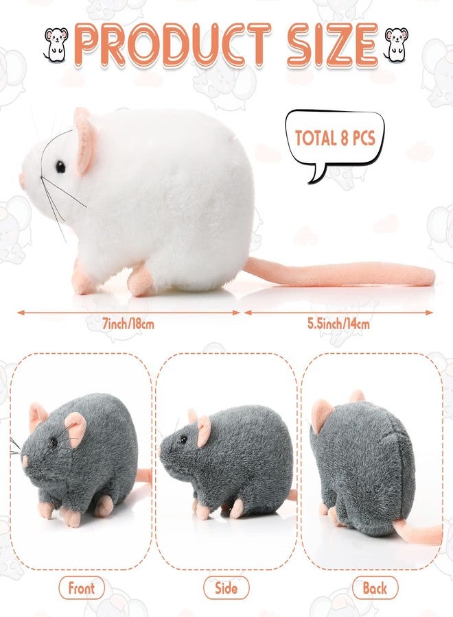 Honoson 8 Pcs Rat Stuffed Animal Halloween Mouse Plush Toy 7 Inch Fake Rat Small Stuffed Mice Bulk Cuddly Realistic Plushies for Birthday Christmas Surprise Gifts(Mixed Color,Classic) - Image 2
