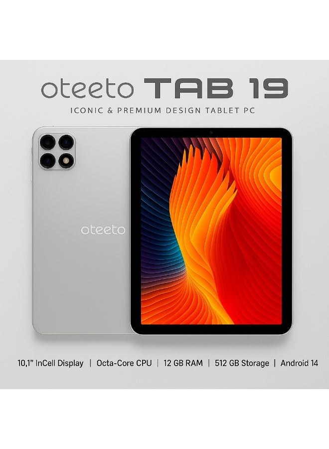 Oteeto TAB 19 – 10.1-Inch Android 14 Tablet PC, 12GB RAM, 512GB ROM, Octa-Core, 13MP + 8MP Camera, 8000mAh, WiFi + Dual SIM –  Silver - Image 2