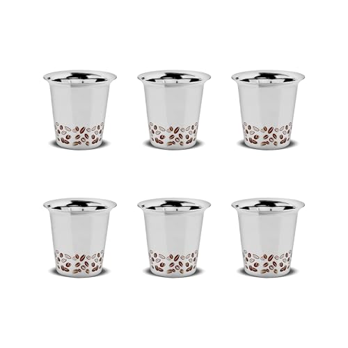 EMBASSY Stainless Steel Aroma Coffee Glass (with Coffee Bean Laser Design) | Capacity - 150 ml | Pack of 6 | Traditional South Indian Filter | Multipurpose Steel Glass - Image 1