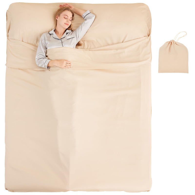 RHINSBENF Sleeping Bag Liner Camping Adult Sleep Sack Lightweight Travel Sheet for Hotel Bed Compact Ultralight Essential Cleaning Supplies Kit Travel Bedding Set for Backpacking (Sandy & Double) - Image 1