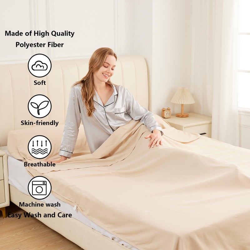RHINSBENF Sleeping Bag Liner Camping Adult Sleep Sack Lightweight Travel Sheet for Hotel Bed Compact Ultralight Essential Cleaning Supplies Kit Travel Bedding Set for Backpacking (Sandy & Double) - Image 3