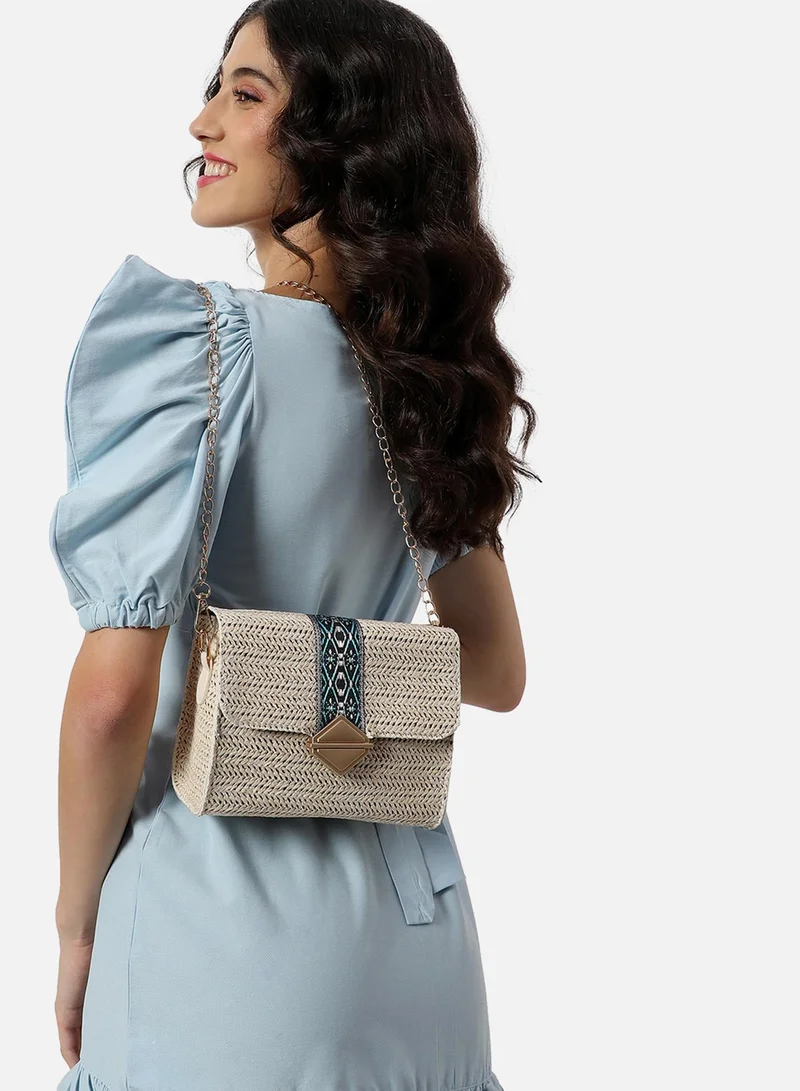Haute Sauce Women's Hessian Beige Cross Body Bag