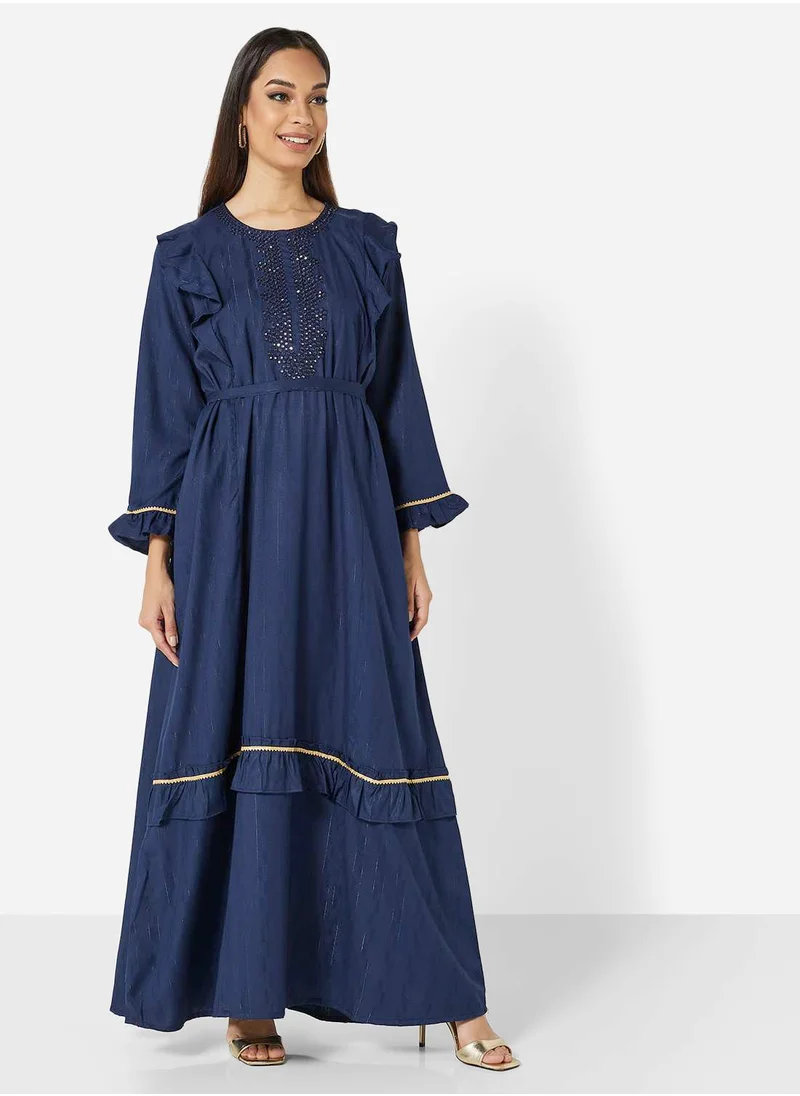 هانا آند سارا PURE VISCOSE RAYON FABRIC WITH GOLD COMPUTER EMBROIDERY ARABIC JALABIYA